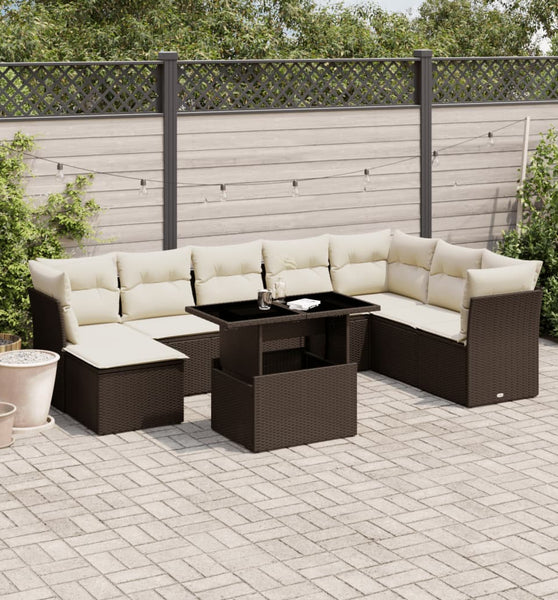 9-tlg. Garten-Sofagarnitur mit Kissen Braun Poly Rattan