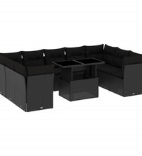 10-tlg. Garten-Sofagarnitur mit Kissen Schwarz Poly Rattan