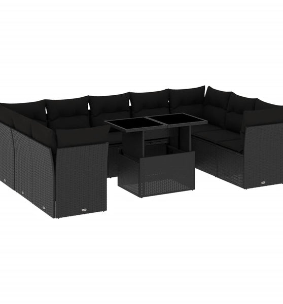 10-tlg. Garten-Sofagarnitur mit Kissen Schwarz Poly Rattan