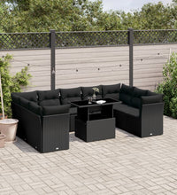 10-tlg. Garten-Sofagarnitur mit Kissen Schwarz Poly Rattan