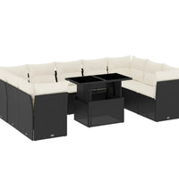 10-tlg. Garten-Sofagarnitur mit Kissen Schwarz Poly Rattan
