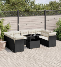 10-tlg. Garten-Sofagarnitur mit Kissen Schwarz Poly Rattan