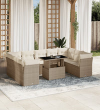 10-tlg. Garten-Sofagarnitur mit Kissen Beige Poly Rattan