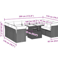 10-tlg. Garten-Sofagarnitur mit Kissen Grau Poly Rattan