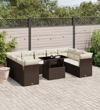 10-tlg. Garten-Sofagarnitur mit Kissen Braun Poly Rattan