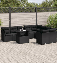 10-tlg. Garten-Sofagarnitur mit Kissen Schwarz Poly Rattan