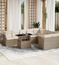 10-tlg. Garten-Sofagarnitur mit Kissen Beige Poly Rattan