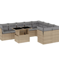 10-tlg. Garten-Sofagarnitur mit Kissen Beige Poly Rattan