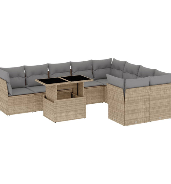 10-tlg. Garten-Sofagarnitur mit Kissen Beige Poly Rattan