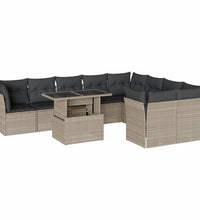 10-tlg. Garten-Sofagarnitur mit Kissen Hellgrau Poly Rattan