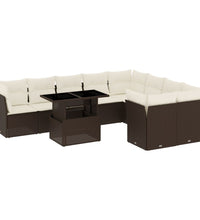 10-tlg. Garten-Sofagarnitur mit Kissen Braun Poly Rattan