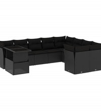 10-tlg. Garten-Sofagarnitur mit Kissen Schwarz Poly Rattan