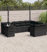10-tlg. Garten-Sofagarnitur mit Kissen Schwarz Poly Rattan
