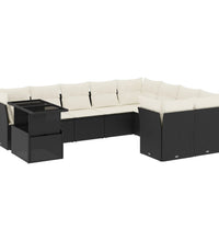 10-tlg. Garten-Sofagarnitur mit Kissen Schwarz Poly Rattan