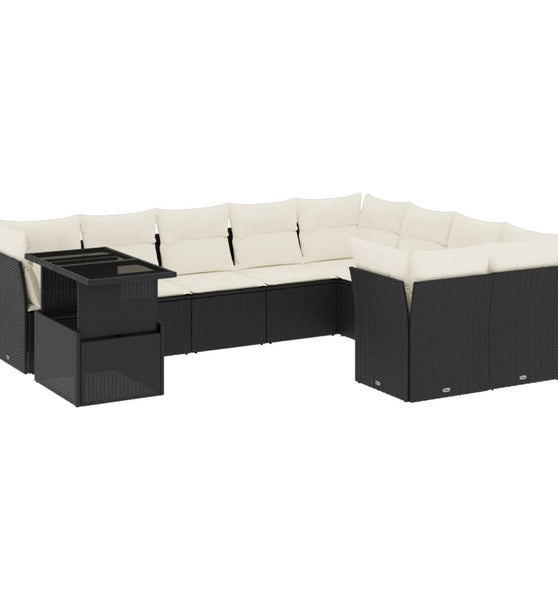 10-tlg. Garten-Sofagarnitur mit Kissen Schwarz Poly Rattan