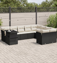 10-tlg. Garten-Sofagarnitur mit Kissen Schwarz Poly Rattan
