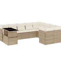 10-tlg. Garten-Sofagarnitur mit Kissen Beige Poly Rattan