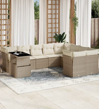 10-tlg. Garten-Sofagarnitur mit Kissen Beige Poly Rattan