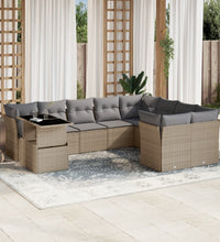 10-tlg. Garten-Sofagarnitur mit Kissen Beige Poly Rattan