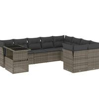 10-tlg. Garten-Sofagarnitur mit Kissen Grau Poly Rattan