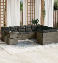 10-tlg. Garten-Sofagarnitur mit Kissen Grau Poly Rattan
