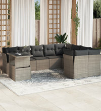 10-tlg. Garten-Sofagarnitur mit Kissen Hellgrau Poly Rattan