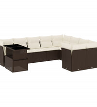 10-tlg. Garten-Sofagarnitur mit Kissen Braun Poly Rattan