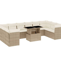 11-tlg. Garten-Sofagarnitur mit Kissen Beige Poly Rattan