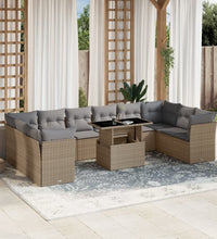 11-tlg. Garten-Sofagarnitur mit Kissen Beige Poly Rattan