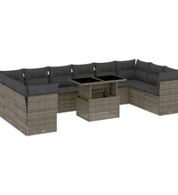 11-tlg. Garten-Sofagarnitur mit Kissen Grau Poly Rattan