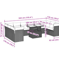 11-tlg. Garten-Sofagarnitur mit Kissen Hellgrau Poly Rattan