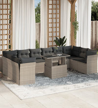 11-tlg. Garten-Sofagarnitur mit Kissen Hellgrau Poly Rattan