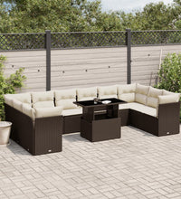 11-tlg. Garten-Sofagarnitur mit Kissen Braun Poly Rattan