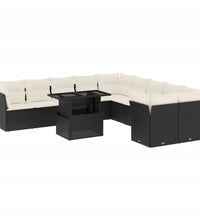 11-tlg. Garten-Sofagarnitur mit Kissen Schwarz Poly Rattan