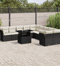 11-tlg. Garten-Sofagarnitur mit Kissen Schwarz Poly Rattan