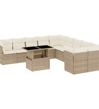 11-tlg. Garten-Sofagarnitur mit Kissen Beige Poly Rattan