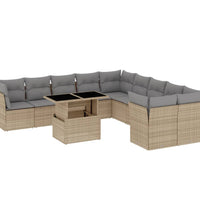 11-tlg. Garten-Sofagarnitur mit Kissen Beige Poly Rattan