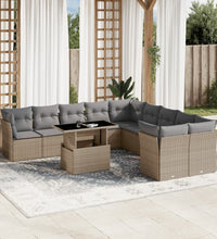11-tlg. Garten-Sofagarnitur mit Kissen Beige Poly Rattan