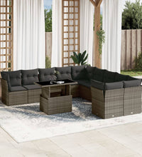 11-tlg. Garten-Sofagarnitur mit Kissen Grau Poly Rattan