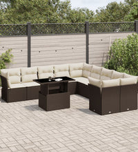 11-tlg. Garten-Sofagarnitur mit Kissen Braun Poly Rattan