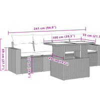 5-tlg. Garten-Sofagarnitur mit Kissen Schwarz Poly Rattan