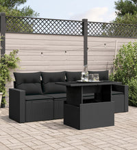 5-tlg. Garten-Sofagarnitur mit Kissen Schwarz Poly Rattan