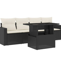 5-tlg. Garten-Sofagarnitur mit Kissen Schwarz Poly Rattan
