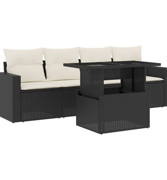 5-tlg. Garten-Sofagarnitur mit Kissen Schwarz Poly Rattan