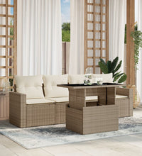 5-tlg. Garten-Sofagarnitur mit Kissen Beige Poly Rattan
