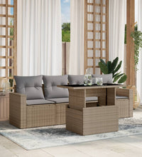5-tlg. Garten-Sofagarnitur mit Kissen Beige Poly Rattan