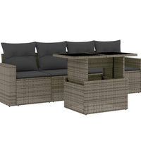 5-tlg. Garten-Sofagarnitur mit Kissen Grau Poly Rattan