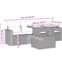 5-tlg. Garten-Sofagarnitur mit Kissen Grau Poly Rattan