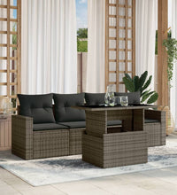 5-tlg. Garten-Sofagarnitur mit Kissen Grau Poly Rattan
