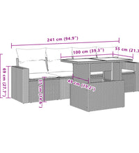 5-tlg. Garten-Sofagarnitur mit Kissen Hellgrau Poly Rattan